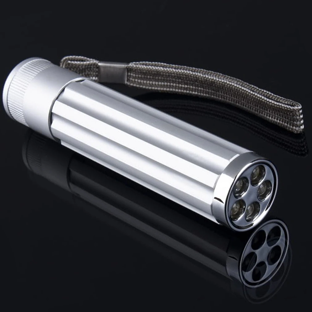 

5 LED Ultra Bright Lamp Light Torch Travel Camping Hinking Flashlight Silver