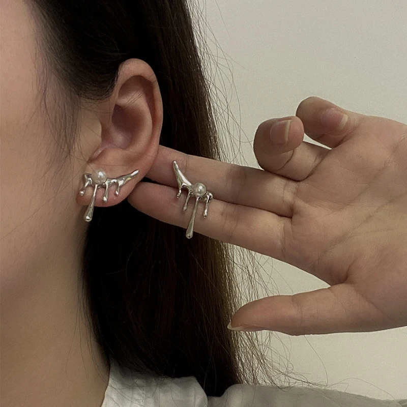 

Женские серьги-подвески с жемчугом VSnow, Серьги серебряного цвета с уникальным дизайном в форме капли воды и плавлением воска, ювелирные укра...