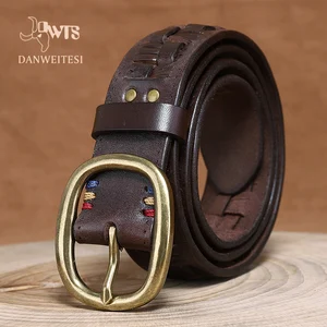 Ремень мужской из натуральной кожи с классической винтажной пряжкой DWTS