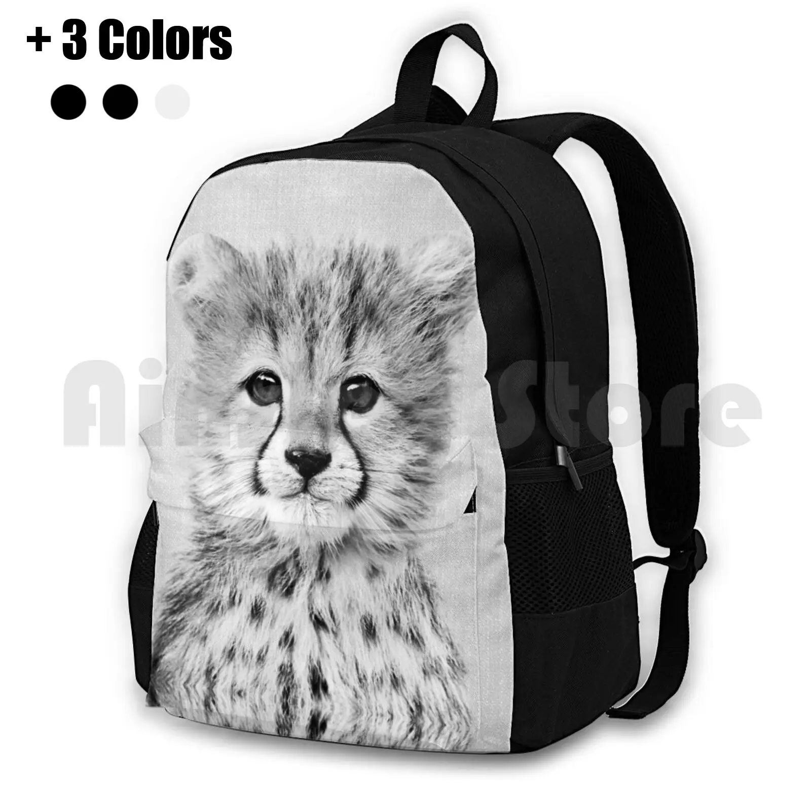 

Baby Cheetah-Black & White Outdoor Hiking Backpack Riding Climbing Sports Bag Cheetah Cub Tiger Lion Cat Animal Animals