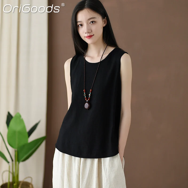 Женская льняная блузка без рукавов свободного покроя | одежда