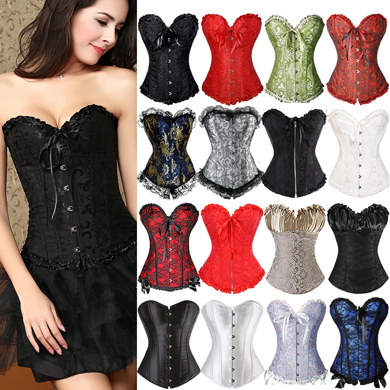 

Plus Size Sexy Bustier Corset Top Gothic Lace Up Overbust Corselet Steampunk Body Shapewear Women Slimming Corset Satin Bone 6XL