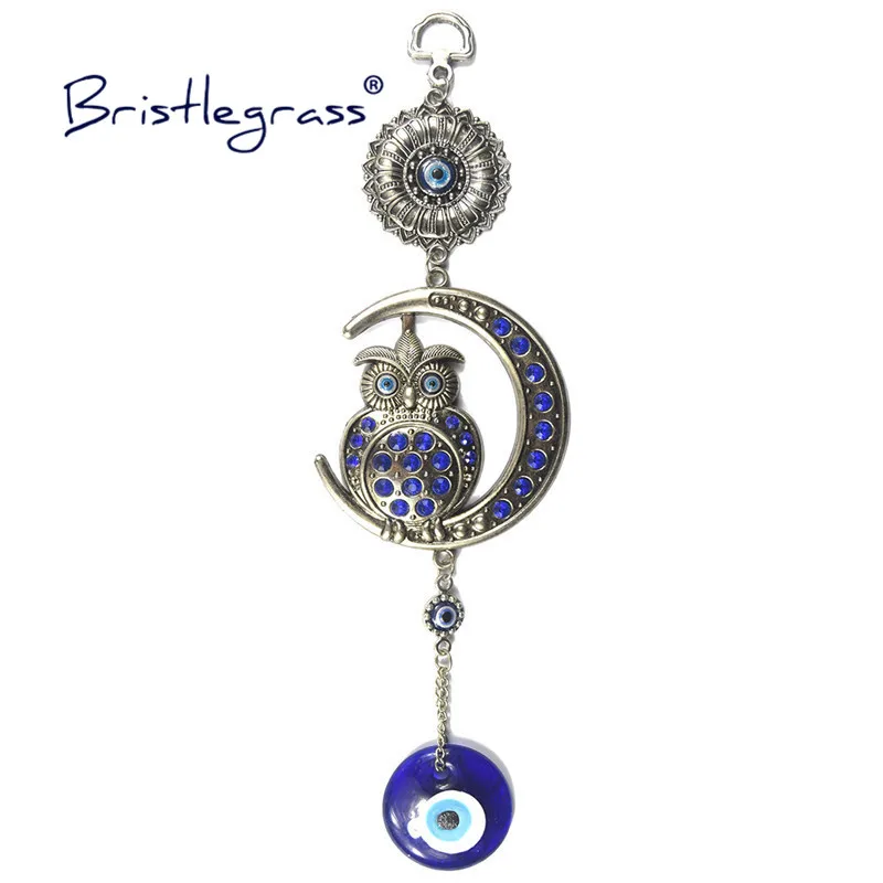 

BRISTLEGRASS Турецкая голубой с клипсами Дурной глаз Цветок Луны Совы амулеты талисманы стене висит подвеска-маятник благословение защиты Декор