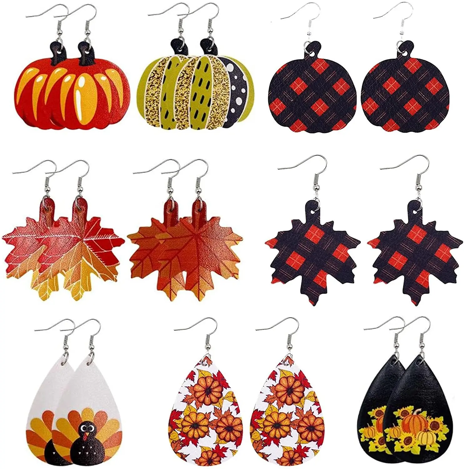 

Maple Leaf Earrings Autumn Fall Faux Leather Earrings for Women Teardrop Pumpkin Vegan Leather Earring Set Thanksgiving Jewelry