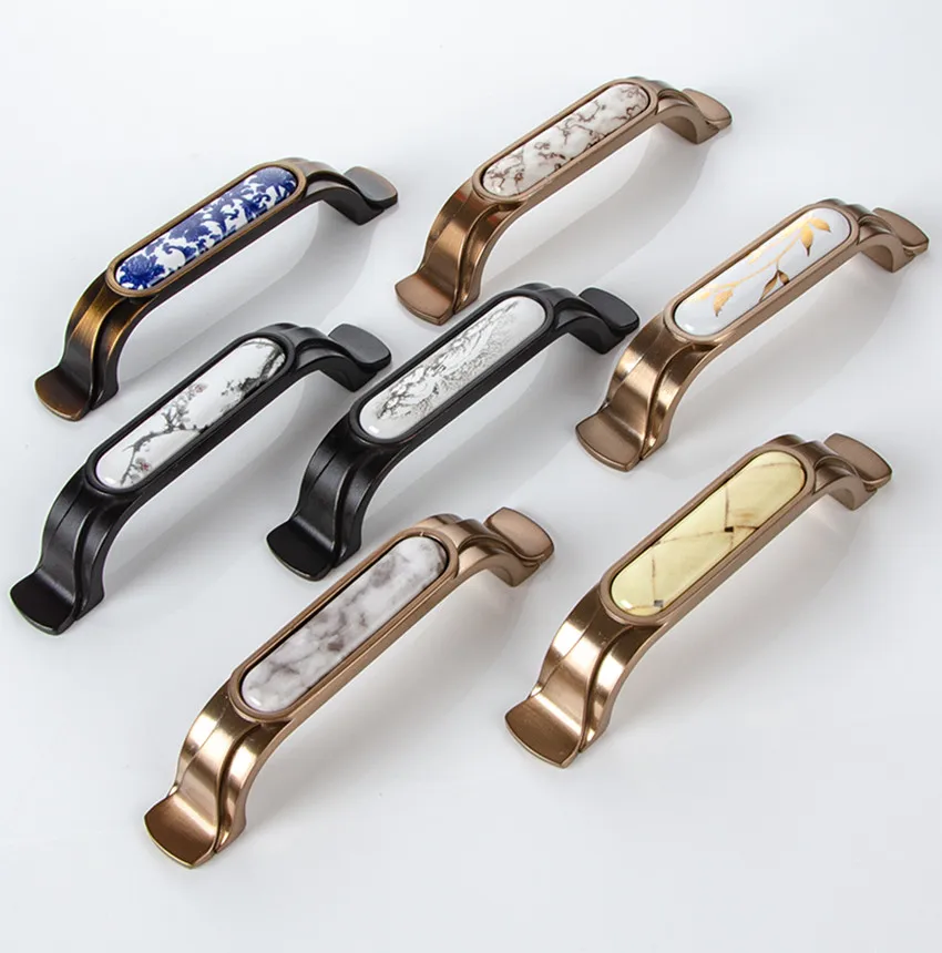 Ручка для кухонного шкафа керамическая ручка из мрамора черного и бронзового