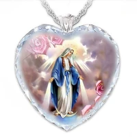 exquisite creative heart shaped crystal gem necklace virgin mary pattern pendant crystal necklace female
