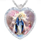 Изысканное креативное ожерелье в форме сердца с хрустальным драгоценным камнем женское ожерелье с кулоном с узором Девы Марии