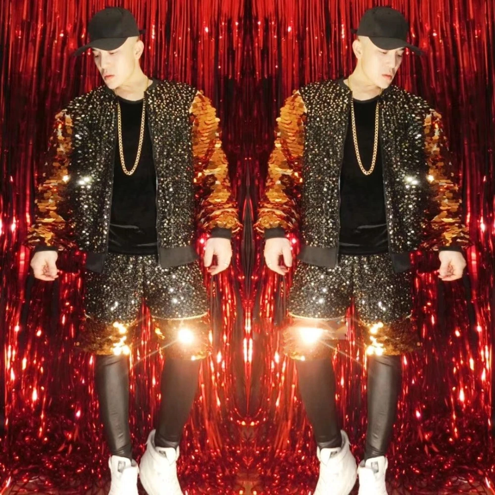 Сценический костюм в стиле хип-хоп с блестками и рок-танцовщица 2018 Tide Male Bar Singer DJDS