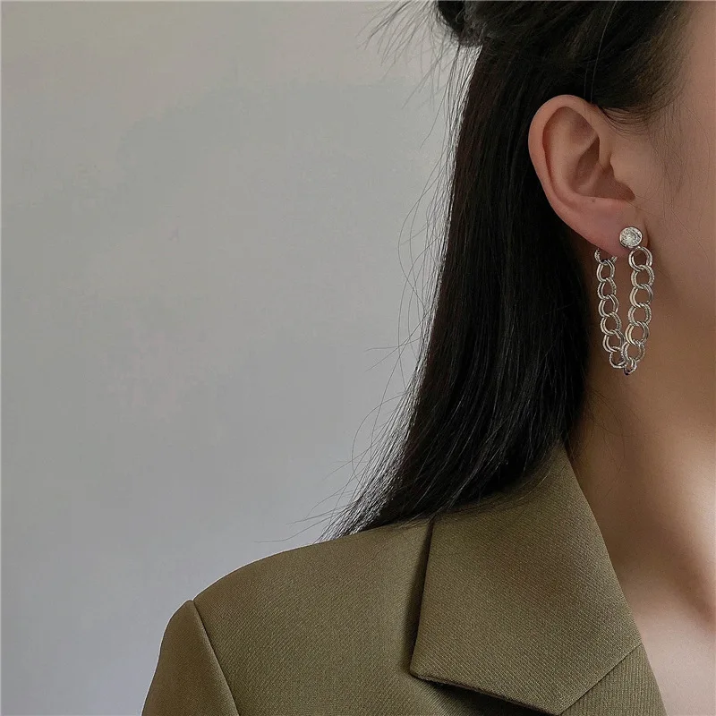 

S925ins cool style, simple chain, long personality, thin face, earrings, earrings, earrings, high-grade earrings, female