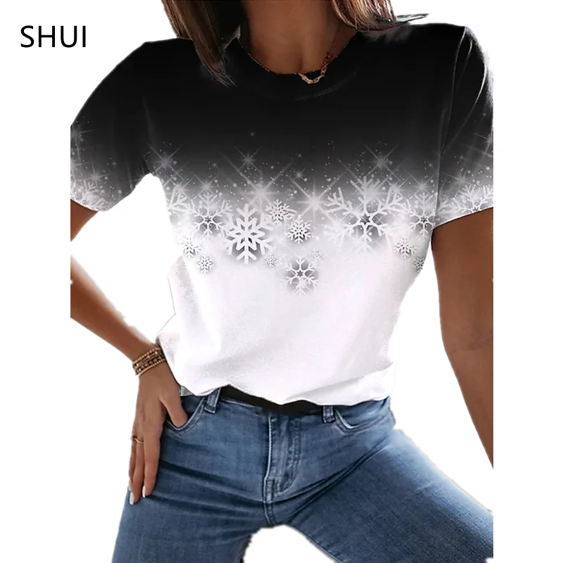 Women's New Summer Fashion Casual T-shirt Round Neck Loose Breathable Shirt Harajuku 3D Printed Personalized Short Sleeve Top
