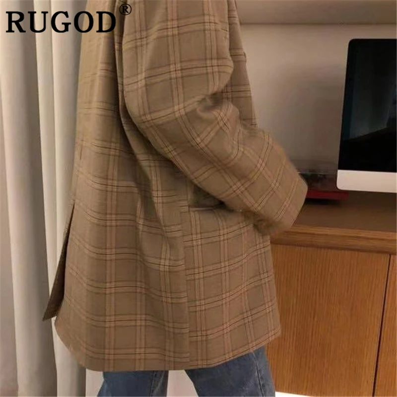 RUGOD/Корейский офисный Женский блейзер модная куртка с длинным рукавом клетчатый