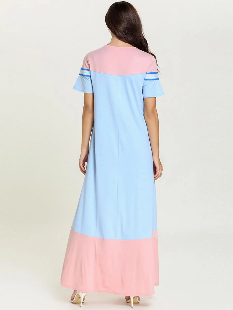 Арабский мусульманский абайя платье для женщин короткий рукав лето Сращивание