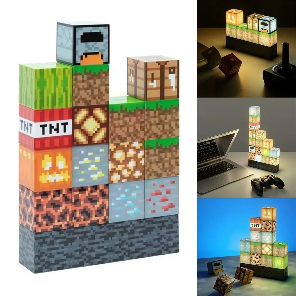 

Mine Craft Blocks Building Light USB Rechargeable Block Lamp Led Light Button Type Lamps Desktop Decoration Gift For Children