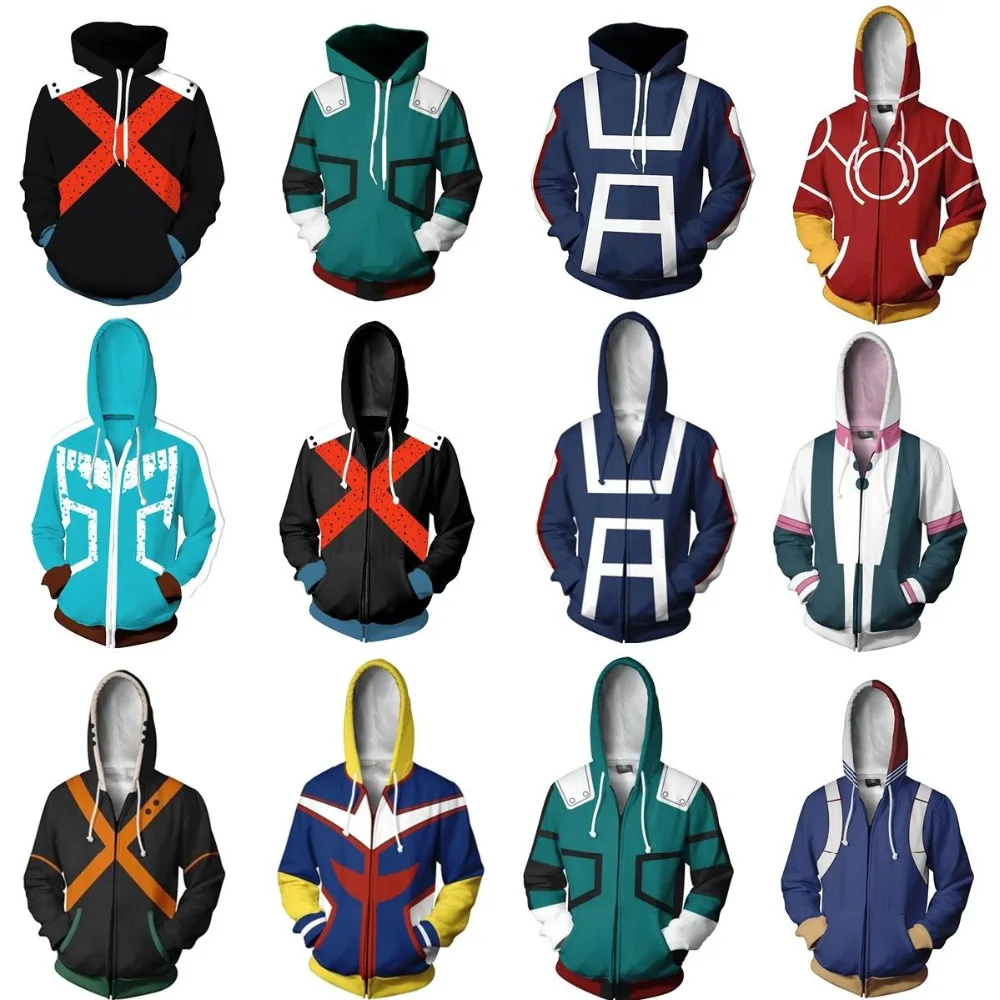 

2021 New My Hero Academia Cosplay Men Women Sweatshirt Hoodies School Uniforms Zip Up Jackets Coat Costume
