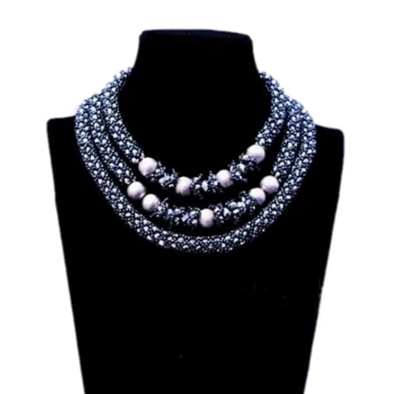 

DODU Ethnic Ladies Jewellery Gift Set 3 Layers Black and Silver Mixed Color African Jewelry Set Trendy