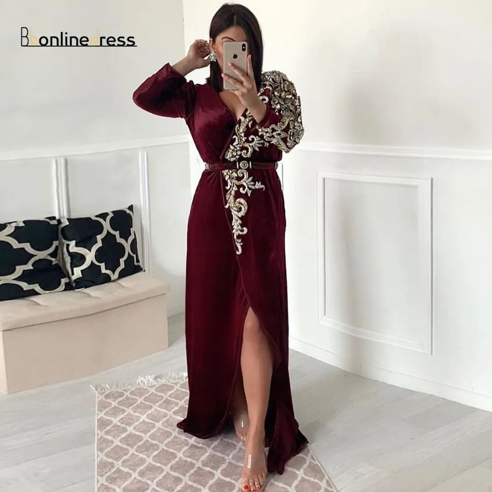 Bbonlinedress марокканское Кафтан Вечернее платье с вышивкой аппликации длинное