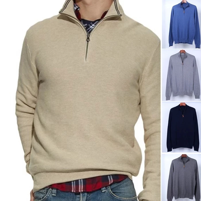 

High Quality Streetwear Small Horse Men Half Zipper Casual Cotton Sweater Jersey Jumper Hombre Pull Homme Knitted Sweaters