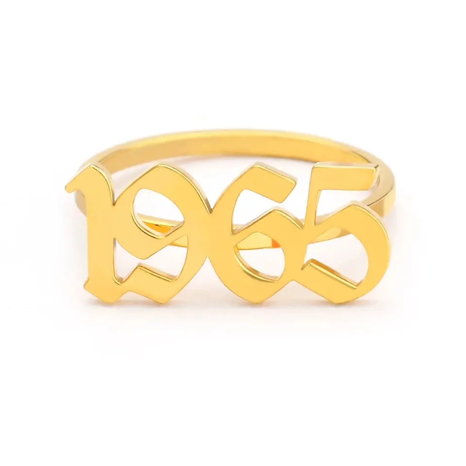 Personalized Gothic Old English Number Rings For Women Wedding Jewelry Accessories Rose Gold Silver Stainless Steel Year | Украшения и