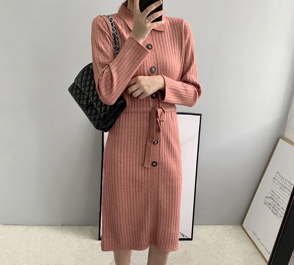 Женский трикотажный свитер с отложным воротником Длинный пуловер длинным