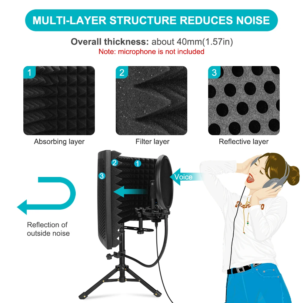 microphone isolation shield with tripod high density foam wind screen foldable isolation cover for microphone recording free global shipping