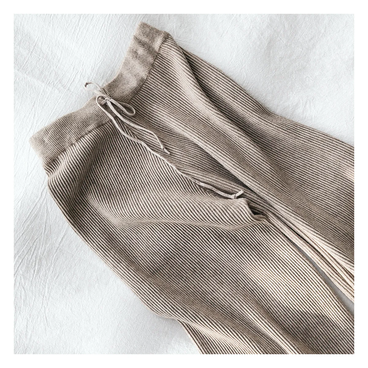 High Waist Women Wool Pants Korean White Soft Elegant Wide Leg Basic Warm Chic Casual Elastic Sweater for Girl |