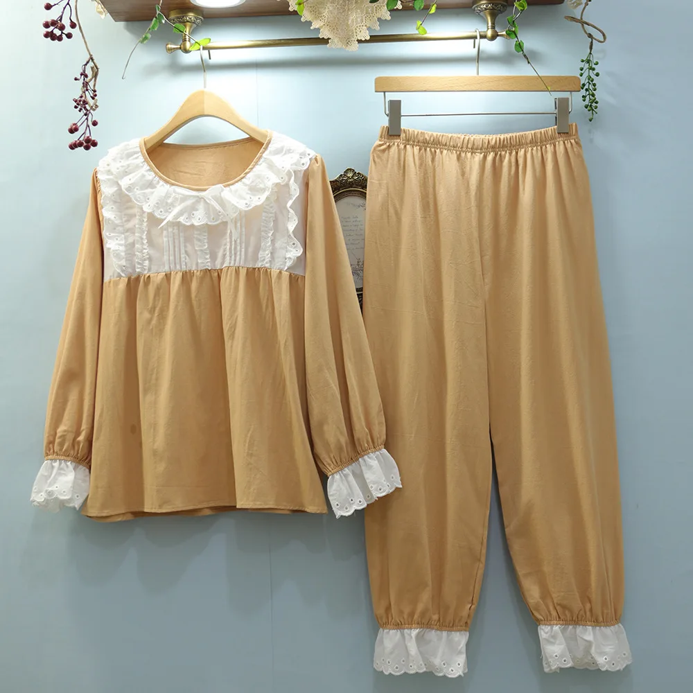 

2020 Autumn 100% Cotton Long-Sleeved Pajamas Women Korean Style Cross-Border Cute Sleepwear Female Student Pijama Mujer