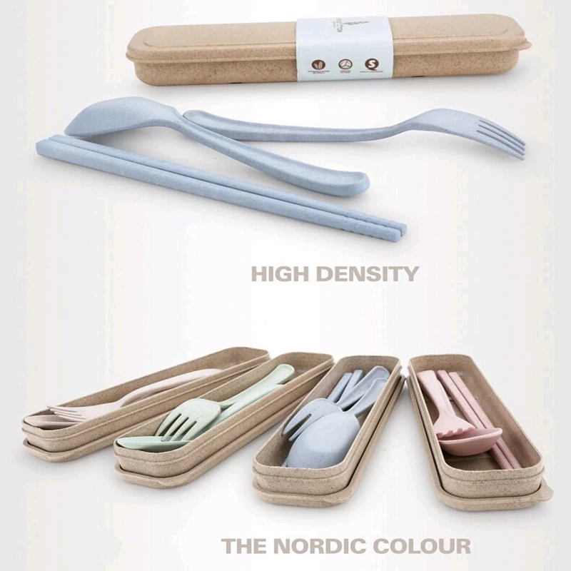 Новые 3 шт/набор пшеничных столовых приборов с коробкой соломенные портативные