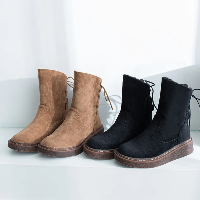 

2019 winter New Fashion Lace Up Boots Brown Boots Women Platform Cute Snow Boots Warm Plush Slip Fur Boots Women Shoes U11-27