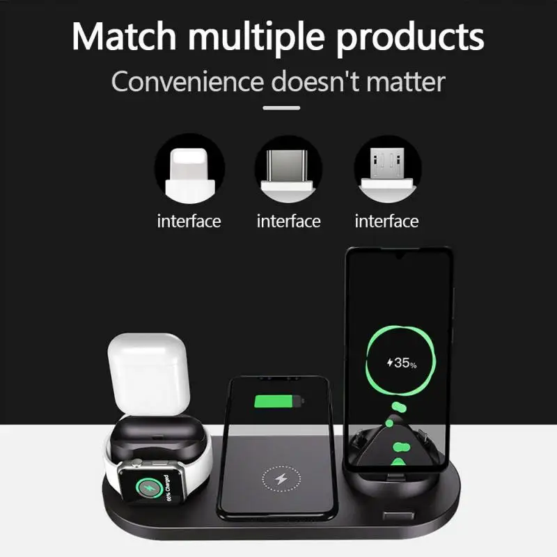 10W QI For IPhone 12 3 in 1 Wireless Charger Iwatch5/6 Fast Universal Airpods2/3 Headset Phone Stand Charging | Мобильные телефоны