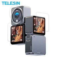 teelsin 3 in 1 tempered glass screen lens front touchscreen protector film 9h 2 5d full cover for dji action 2 accessories