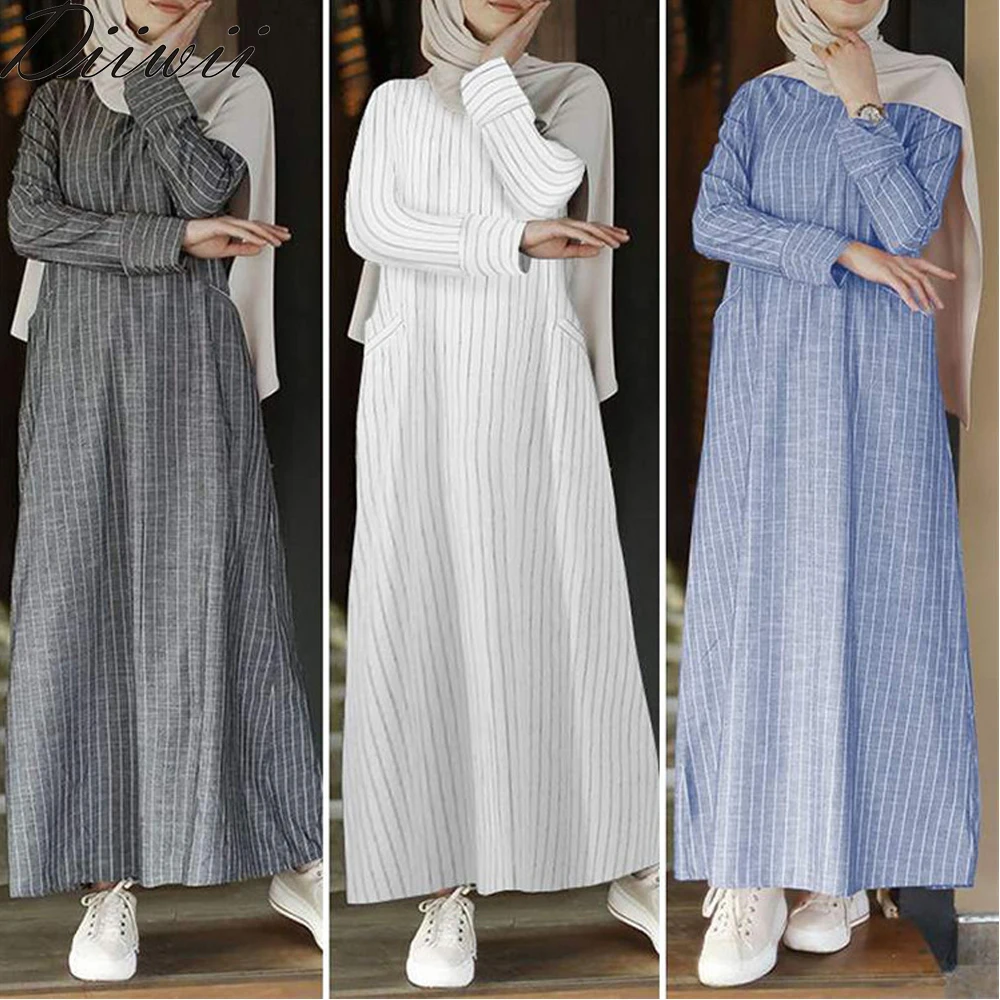 

2021 Autumn Muslim long Skirt literary retro Plus Size Fashion Women's Casual long-sleeved Cotton and linen Dress