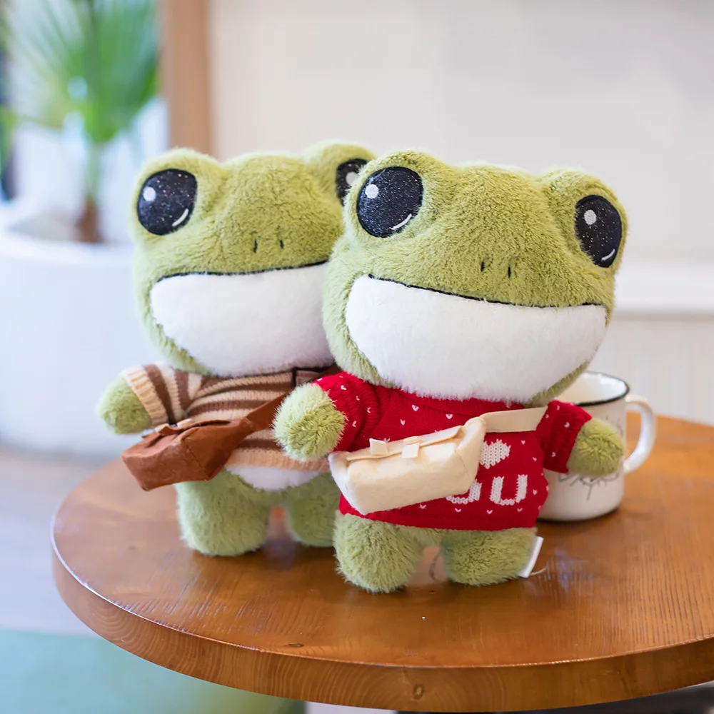 

29cm Cute Cartoon Frog With Scarf Sweater Backpack Plush Toys Stuffed Soft Animals Pillow Dolls For Kids Girls Birthday Gifts