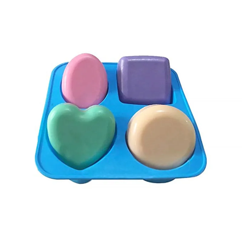 

4 Cavity Soap Molds Round Oval Heart Square Shape Handmade Soap Mold Portable Unique Soap Making Tools