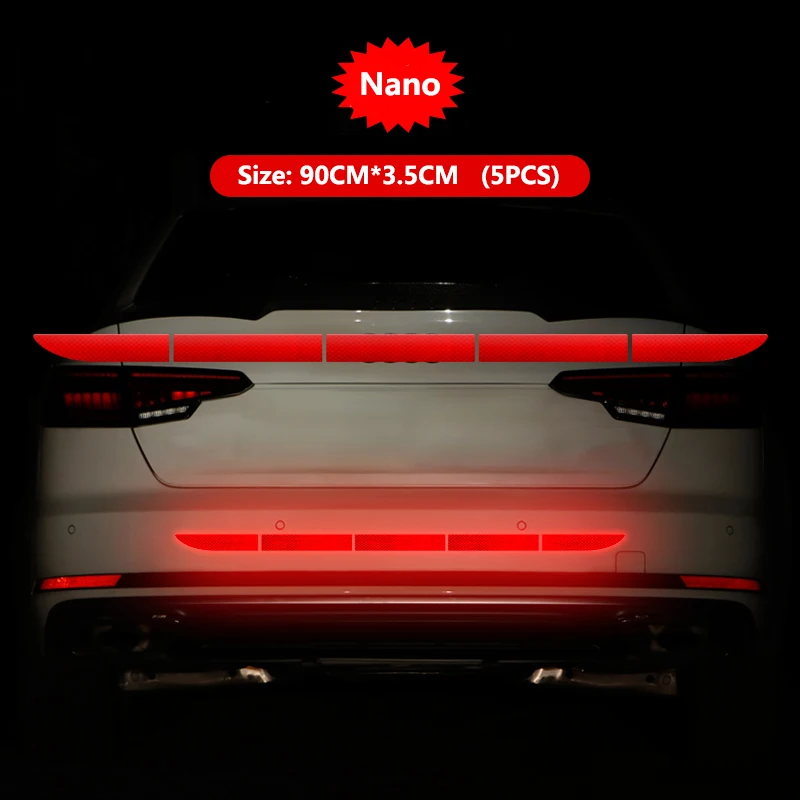 Nano Red Автомобильный стикер светоотражающий сигнальный защитный скотч пленка Авто полоса декоративный элемент для бампера отражение анти наклейки против столкновения автомобильные аксессуары - Цвет: Nano Red