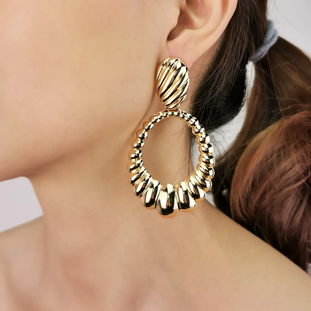 

Big Metal Dangle Earrings For Women Fashion Jewelry Unique Statement Earrings Accessories Golden Silver Color UKMOC