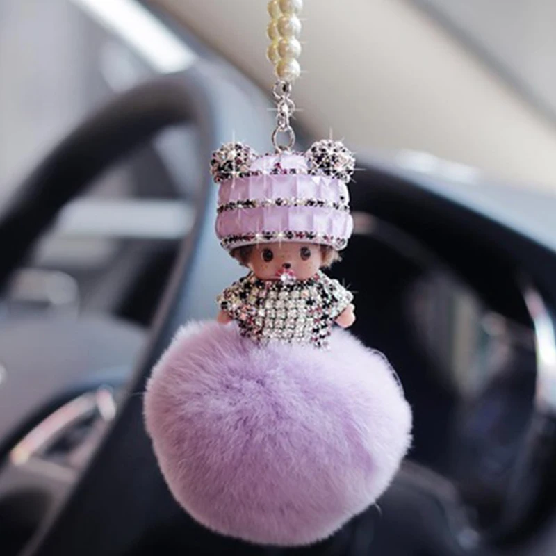 

Fashion Cute Anime Characters Car Rearview Mirror Pendant Kawaii Style Diamond Car Accessories for Girls Auto Accessories