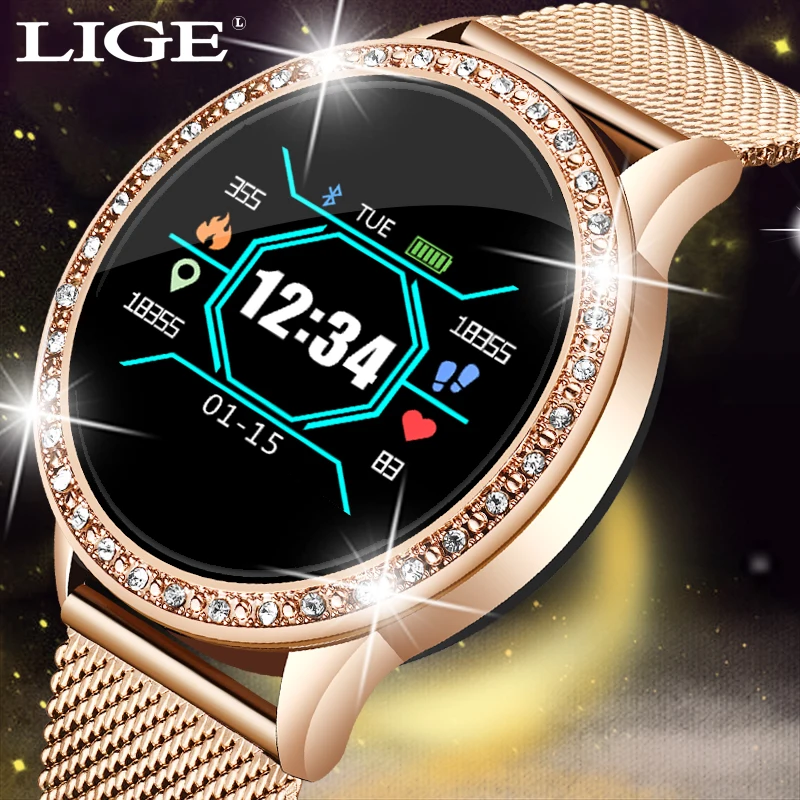 

LIGE Ladies Smart Watch Women Blood Pressure Heart Rate Monitor Fitness tracker Sport Smart Band Alarm clock reminder Smartwatch