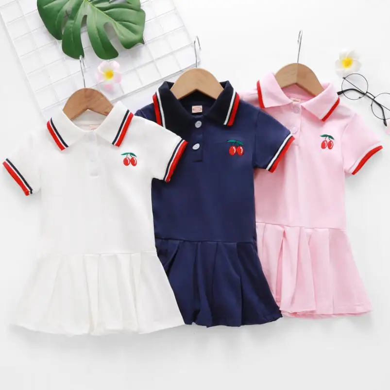 Летнее милое платье с вишенками для девочек Хлопковое модное Повседневное