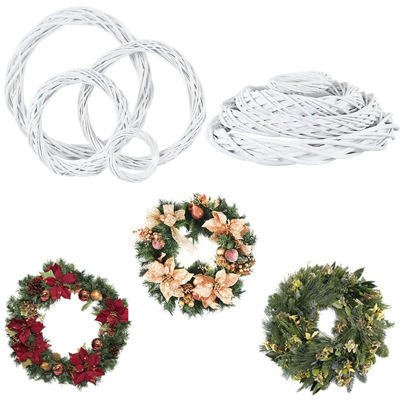

10/20/25/30cm Rattan Ring White Wreath Garland Hanging Vine Ring DIY Dried Flower Frame for Christmas Wedding Home Door Ornament