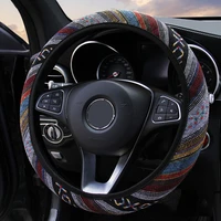 15 inch car steering wheel cover universal fit most car steering wheel automotive ethnic style coarse flax cloth car interiors