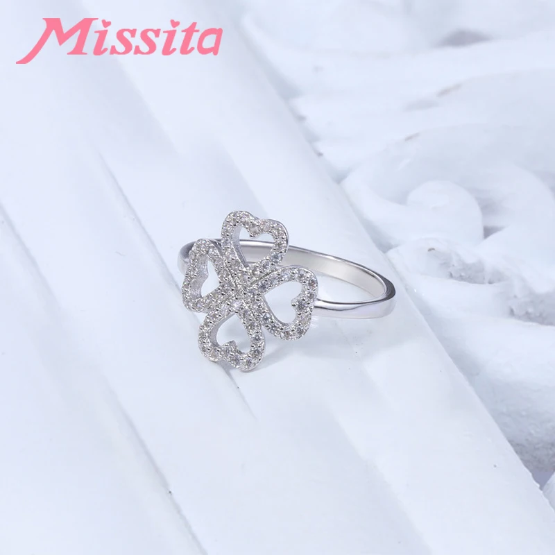 Новинка 2019 кольца MISSITA с кристаллом в виде клевера для женщин подходит