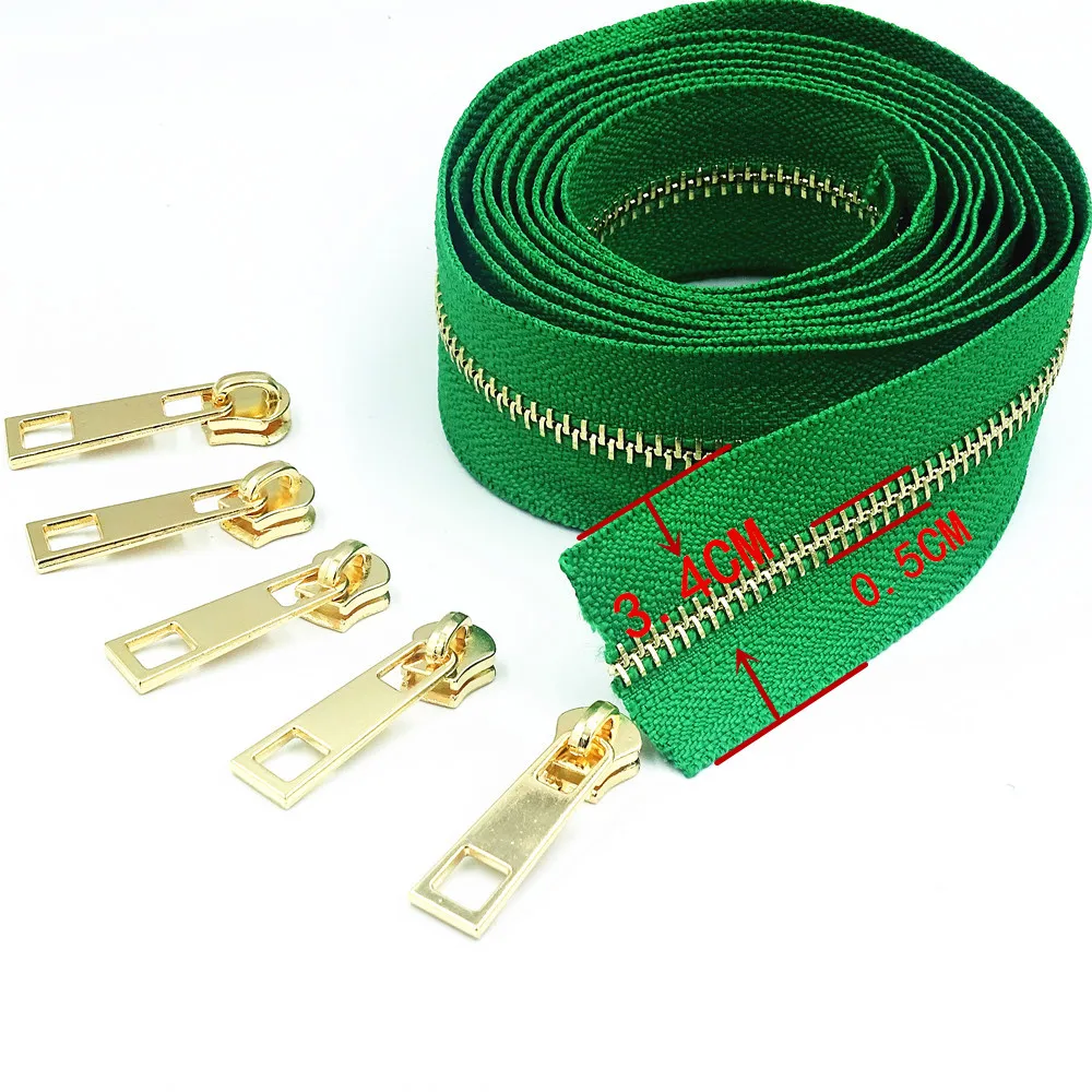 

2 Meters Long And 5 Zipper Pullers 5# Brass Metal Zipper Used For High End Handbags And Purses