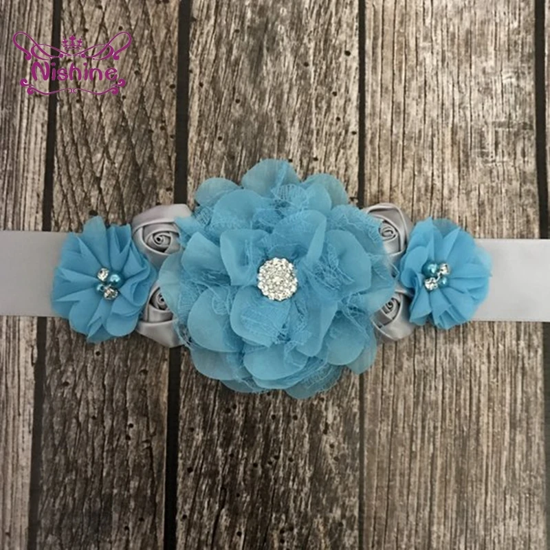 

Nishine Handmade Lace Chiffon Sun Flowers Sash Adjustable Maternity Belts Brides Decoration Waistband Dress Accessories 4 Colors