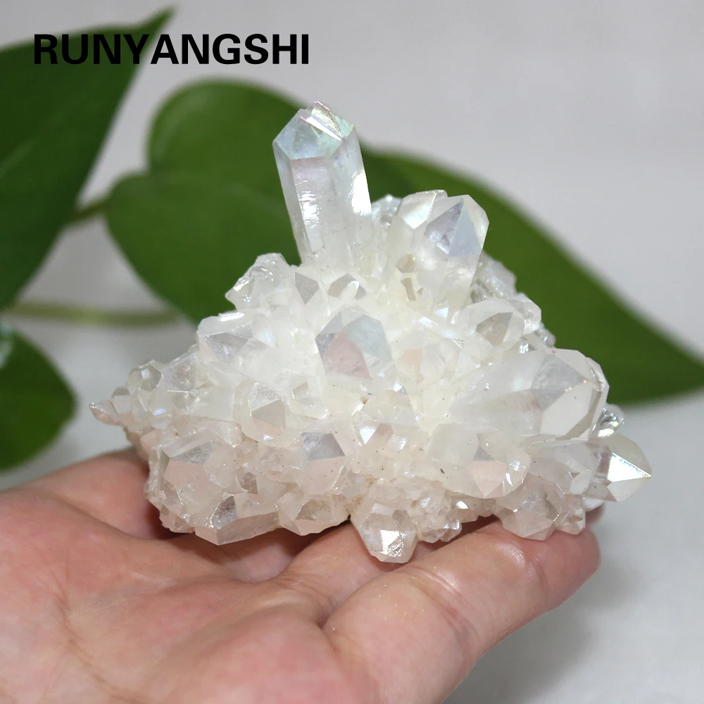 Runyangshi 1 шт. редкие красивые белые пламени аура гроздь кристаллов кварца образец гальванического натурального камня