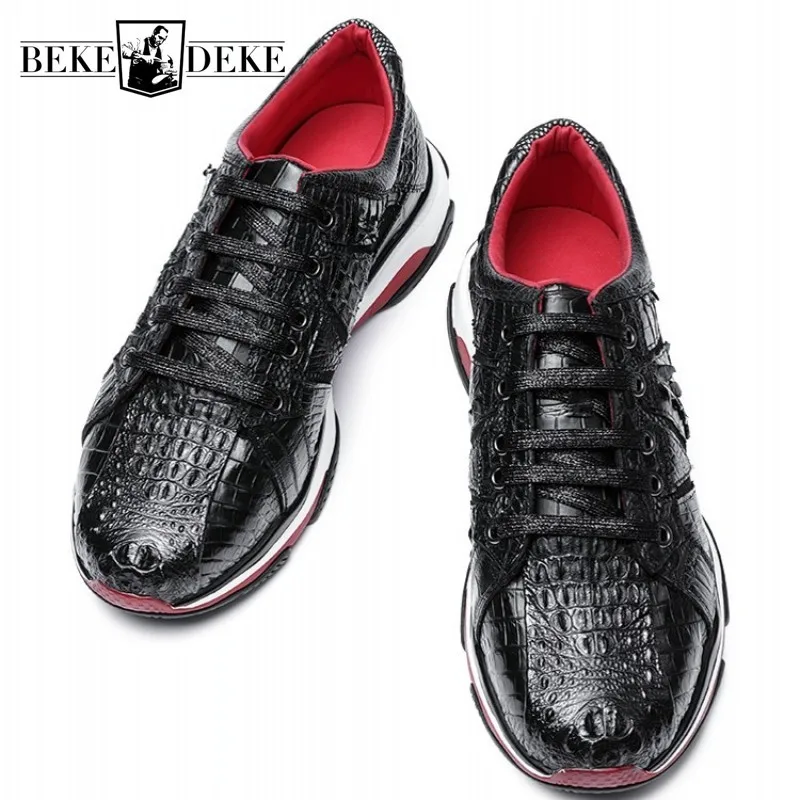 Мужские кроссовки из натуральной крокодиловой кожи на шнуровке с круглым носком