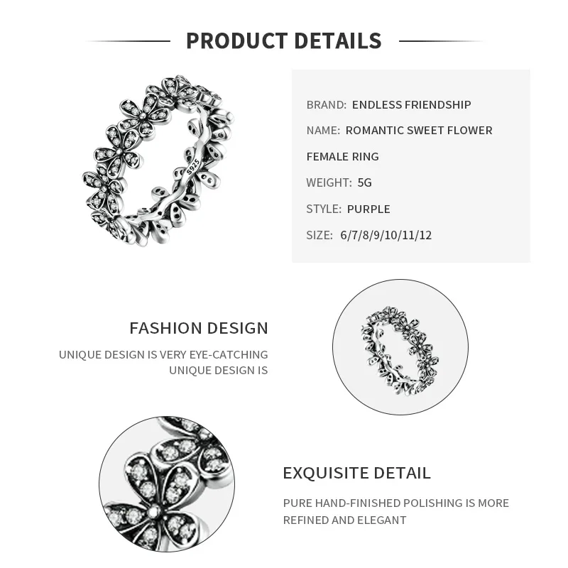 HOMOD серебряный цвет цветы брендовые кольца сверкающие маргаритки Луг