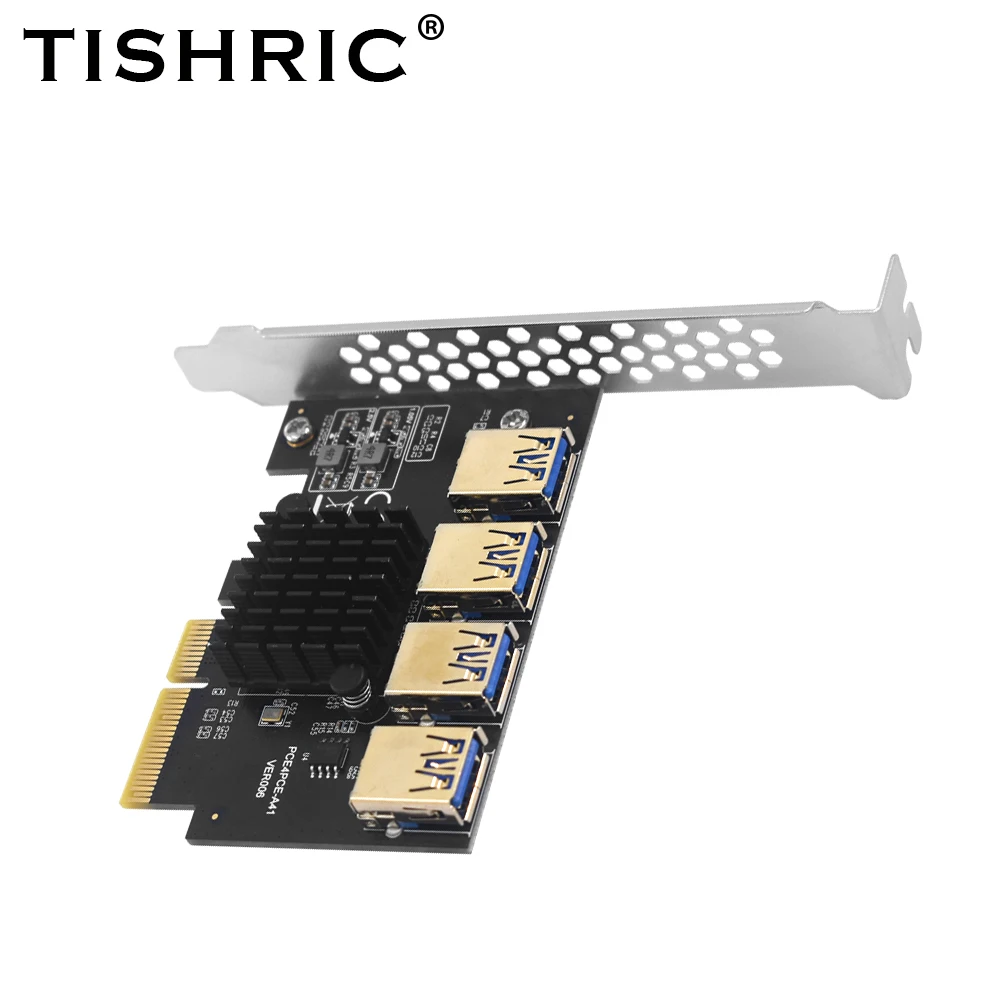 Разветвитель TISHRIC Pcie PCIE 4X to 4 Prot USB 3 0 Express Rise Расширительная плата совместимая с X4 X8