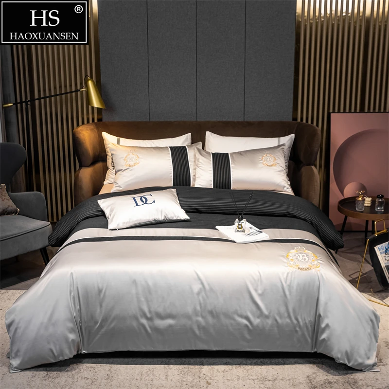 Business Bedding Set Grey Black Fabric Stripes Design Duvet Cover Bed Linen Bedsheet/fitted Sheet Pillow Covers