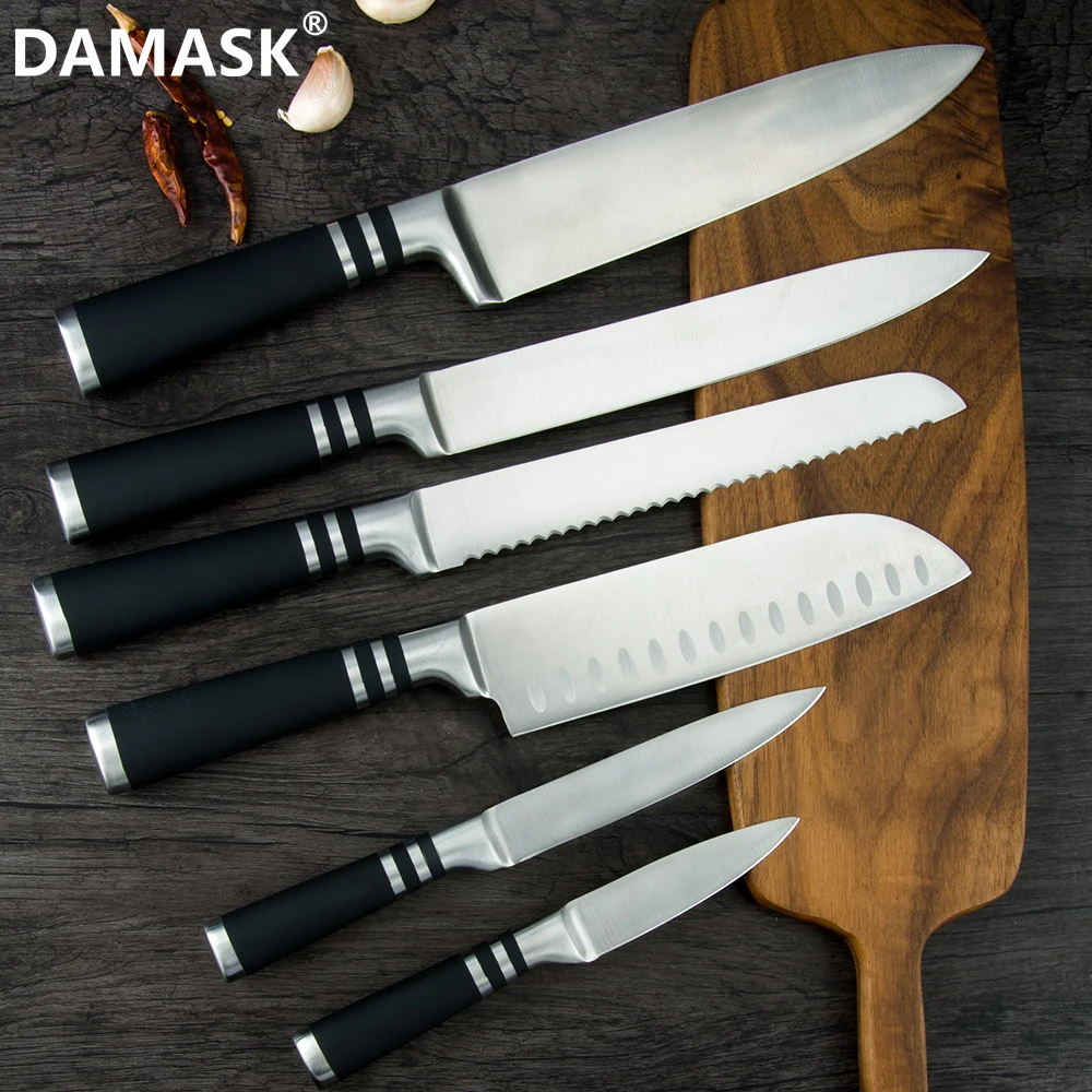 Damask набор ножей из нержавеющей стали с черной стальной ручкой кухонный нож Santoku