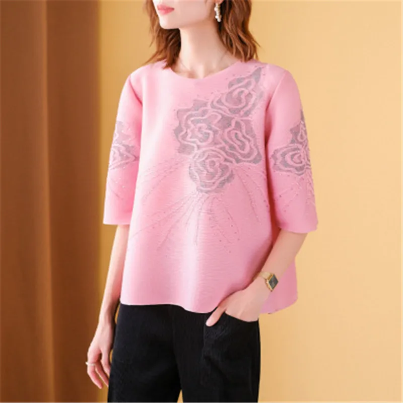 

Miyake плиссированные юбки размера плюс женская блузка 2021 весенние свободные штаны размера плюс для похудения темперамент с длинными рукавам...